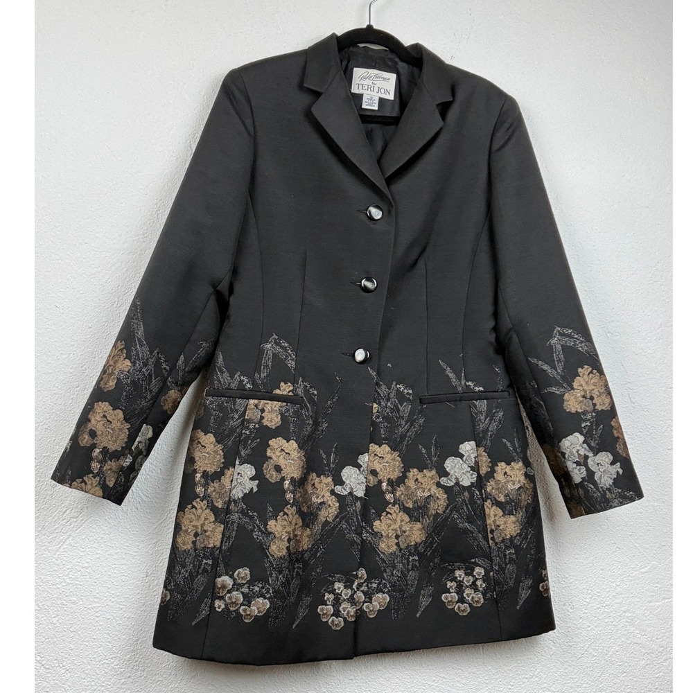 Rickie Freeman Teri Jon Black Blazer - 10- Floral Tapestry Vintage Coat Twee